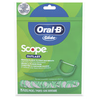 Oral-B - Glide Complete Floss Picks avec Scope Outlast - Menthe - Paquet de 75-Glisse jusqu’à 50 % plus facilement dans les espaces étroits* grâce à la puissance de Oral-B Glide + la fraîcheur de la saveur Scope Outlast qui s’allient dans un seul porte-soie dentaire pratique. * vs le porte-soie dentaire le plus populaire