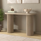 Hudson&Canal - Table console ovale cannelée Isa - 55 po l - Blanc aulne-La base présente deux colonnes ornées de fines cannelures verticales sur tout son pourtour