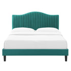 Modway - Juniper Chenal Touffé Performance Velvet Lit de plateforme complet, Sarcelle-Système de soutien en lattes de bois