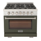 Kucht - 36 po Série KFX-X Cuisinière Pro Style au gaz propane - Acier inoxydable/Vert olive-Brûleur rocket power de 21 000 btu pour un saisissage rapide