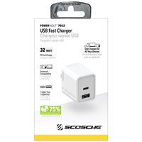 Scosche - Chargeur rapide USB-C Alimentation électrique 32 W PowerVolt de pour la maison-Charge et alimentation électrique 3.0 : offre une charge incroyablement rapide, jusqu'à 4 fois plus rapide qu'un chargeur USB standard de 5 W, pour votre appareil USB-C. Les appareils iPhone compatibles se chargent jusqu'à 50 % en seulement 30 minutes.