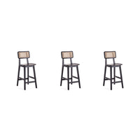 Manhattan Comfort - Tabouret de comptoir Versailles 15,75" style industriel chic - noir et cannage naturel - lot de 3-Moderne - industrie chic canne comptoir tabouret comptoir parfait hauteur de comptoir bar et îlots. Ensemble de 3