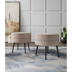 Manhattan Comfort - Bailey pouf rembourré style milieu du siècle 18,11" en mélange de polyester - flocon d’avoine avec pieds noirs - lot de 2-Cadre en bois massif pour plus de durabilité et de fonctionnalité