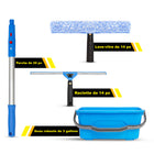 Gritt Commercial - Trousse professionnelle de lavage de vitres - Raclette et lave-vitres de 14 po - Manche avec perche de 20 po - Seau de 3 gallons-Les outils s’attachent facilement au poteau inclus de 20 po