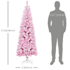 HOMCOM - Snow Flocked Pencil Artificial Christmas Tree with Steel Base Pink-La forme de crayon ne prend pas beaucoup de place sur le sol ou sur la table, ce qui convient aux petites pièces ou à un deuxième arbre de Noël dans une entrée 