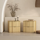 Manhattan Comfort - Table de nuit Clive 22" style mid-century moderne à 2 tiroirs - Naturel et doré-Les tiroirs s’ouvrent sur des coulisses à extension 0,75 avec fermeture en douceur pour un fonctionnement fluide et silencieux