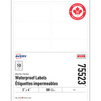 Avery - Étiquettes Imperméables - 2 po x 4 po - Paquet de 500-Blanc