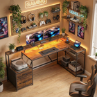 HOMCOM - Bureau de gaming réversible 76 po avec lumières RVB et ports USB - brun rustique-Bureau spacieux et support d’écran pour accueillir deux moniteurs