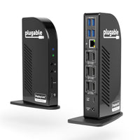 Plugable - Station d'accueil pour moniteur USB-C TRIPLE 4K enfichable avec station d'accueil pour ordinateur portable de 100 W-Ports puissants : 13 ports et alimentation pour que votre ordinateur portable fonctionne toute la journée, cette station d'accueil USB-C avec Power Delivery s'étend sur trois écrans avec de la place pour tous vos périphériques. Le tout via un seul cordon USB-C de 10 Gbit/s vers l'ordinateur