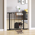 PawHut - Barrière pour animaux de compagnie extra large 30"-41" avec petite porte - 30"L - Noir-Un adulte peut ouvrir la porte d’une seule main en faisant glisser les boutons aux deux extrémités en même temps puis en soulevant