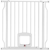 PawHut - Barrière pour chien réglable 29,5-33,5 po avec porte pour chat - blanc-Cette barrière pour chien s'étend pour s'adapter aux ouvertures de 29,5 à 33,5 po, idéale pour les portes et les couloirs  
