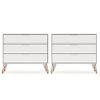 Manhattan Comfort - Rockefeller commode 3 tiroirs style mi-siècle moderne 35,24" - blanc cassé - lot de 2-Commode Mid-Century Modern pour chambre à coucher lot de 2