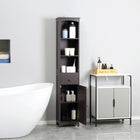 HOMCOM - Armoire haute de salle de bain pour linge avec étagères et tiroir - brun-Grand espace de rangement avec trois étagères ouvertes sur plusieurs niveaux pour exposer des objets décoratifs, un tiroir et un placard inférieur pour les articles de toilette quotidiens 