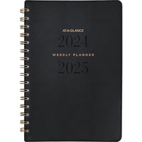 AT-A-GLANCE - Agenda scolaire hebdomadaire/mensuel Signature 2024-2025 - 5 3/8 po x 8 1/2 po - noir - anglais-13 mois avec onglets mensuels imprimés : juillet 2024 - juillet 2025