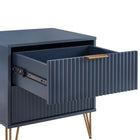 Manhattan Comfort - Table de nuit moderne DUMBO 51 cm à 2 tiroirs - Bleu Minuit - Lot de 2-Pieds évasés en métal doré élégants ajoutant une touche de design mode et de durabilité
