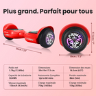 Gyrocopters - Hoverboard PRIME pour enfants - Vitesse de 15 km/h - 300 W - 6,5 pouces - Roues LED - Haut-parleur Bluetooth - Rouge-Portée = 8 km
