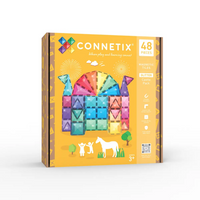 Connetix - Château à Paillettes Pack, Contenant 48 Pièces-Ensemble de 48 pièces - Contient des tuiles magnétiques scintillantes : 32 x carrés standards, 8 x triangles équilatéraux, 8 x triangles isocèles