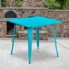 Table carrée en métal de 31,5 po pour intérieur/extérieur, bleu sarcelle cristal (ET-CT002-1-CB-GG)-Taille du plateau: carré de 31,5 po