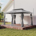 Outsunny - Pavillon de terrasse à double toit 10 pi L x 13 pi L avec rideaux - gris foncé-Les trous dans les pieds permettent une fixation sécurisée pour une stabilité renforcée