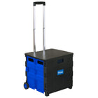 BAZIC Products - Chariot pliant sur roues avec couvercle, 16 po x 18 po x 15 po, Noir/Bleu-Livré avec couvercle