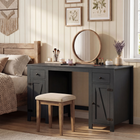 HOMCOM - Bureau exécutif style ferme 53 po avec tiroirs et 2 armoires - grain de bois noir-Ce bureau polyvalent peut servir de poste de travail, coiffeuse ou bureau d’ordinateur
