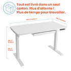Motionwise - Bureau de la série M2 48 x 24, Motionwise - Bureau électrique assis-debout avec double moteurs et tiroir coulissant - Blanc-Fabriqué pour durer - MotionWise utilise des cadres en acier dotés d'un superbe fini poudré et à capacité de support impressionnante de 225 lb