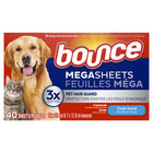 Bounce - Feuilles de séchage Mega pour poils d'animaux et peluches - Parfum frais - 40 feuilles/paquet-Réduit les rides et l'électricité statique, ajoute de la douceur