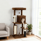 PawHut - Arbre à chat 52 po avec poteaux à griffer, lit pour chat, condo - motif léopard-Le revêtement en peluche douce offre un confort douillet aux chats  
