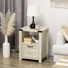 HOMCOM - Table d’appoint avec rangement - chêne-Une étagère ouverte, un tiroir et un plateau pour ranger les essentiels du quotidien et les objets décoratifs 