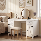 HOMCOM - Bureau exécutif style ferme 53 po avec tiroirs et 2 armoires - grain de bois blanc-Ce bureau polyvalent peut servir de poste d’étude, coiffeuse ou bureau d’ordinateur