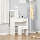 HOMCOM - Coiffeuse avec miroir rabattable et tabouret rembourré - 31,5 po L x 15,7 po l x 31,1 po H - blanc-Soulevez le plateau pour révéler des compartiments de rangement pour les cosmétiques et accessoires du quotidien 