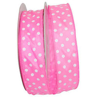 JAM Paper - Ruban de satin simple face - 1 1/2" de large x 50 m - Pois rose vif-Couleur : pois rose vif