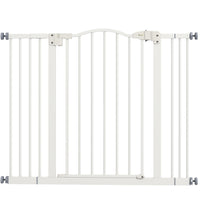 PawHut - Barrière pour Animaux 29"-39" avec Porte à Pression pour Chiens pour Escaliers - Blanc-La porte se ferme automatiquement si elle est laissée ouverte entre un angle de 30° et 90°