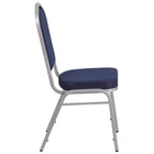 Chaise de banquet HERCULES empilable, dossier couronne, tissu bleu marine, siège épais 2,5 po, cadre argenté (FD-C01-S-2-GG)-S'empile jusqu'à 15 chaises de hauteur