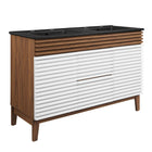 Modway - Render 48" Meuble de salle de bain à double lavabo - Noyer blanc Noir-Vanité moderne du milieu du siècle