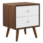 Modway - Transmit 2 tiroirs Table de chevet, Blanc noyer-Table de chevet de style mi-siècle