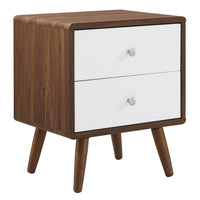 Modway - Transmit 2 tiroirs Table de chevet, Blanc noyer-Table de chevet de style mi-siècle