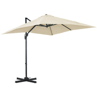 Outsunny - Parasol suspendu carré de patio 8 pi L x 8 pi l avec rotation à 360°, blanc-Parasol de terrasse déporté attrayant et élégant offrant une protection supplémentaire contre les intempéries grâce à son design supérieur avec inclinaison et manivelle  
