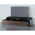 Nexera - Meuble audio-vidéo Paisley, 72 po, Truffe et noir-2 tiroirs de rangement pratiques montés sur des coulisses de métal et espace de rangement ouvert pour les appareils électroniques, livres et divers objets décoratifs.  Panneau arrière ouvert facilitant la gestion des câbles et la circulation d'air