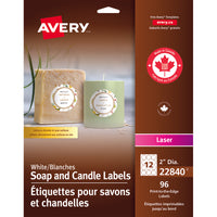 Avery - Étiquettes pour savons et chandelles - 2po de diamètre - Blanc - 96 Étiquettes-Étiquettes pour savons et chandelles