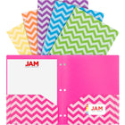 JAM Paper - Chemises plastiques couleur POP - 2 pochettes résistantes avec 3 perforations - couleurs tendance à chevrons assorties - Paquet de 6-Chemises plastiques à chevrons JAM Paper avec perforation 3 trous | Couleurs : fuchsia, jaune, violet, orange, bleu sarcelle et vert citron