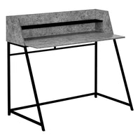 Monarch Specialties - 7550 Bureau 48 po L - Fausse Pierre Grise/Metal Noir-Bureau d'ordinateur au fini faux pierre gris avec une petite huche avec 1 longue tablette au fini noir