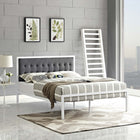 Modway - Millie Tissu Lit King, Gris blanc-Cadre robuste en acier revêtu de poudre