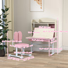 Qaba - Ensemble de table d’étude et chaise pour enfants à hauteur réglable avec plateau inclinable, tiroir et étagères - rose-Dossier ergonomique divisé offrant un soutien dynamique et un confort optimal 