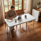 Homy Casa - Table pliante portative de 4 pi avec 4 hauteurs réglables pour utilisation intérieure et extérieure, camping - Blanc-La surface imperméable se nettoie facilement