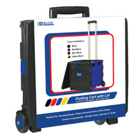 BAZIC Products - Chariot pliant sur roues avec couvercle, 16 po x 18 po x 15 po, Noir/Bleu-Taille : 16  pox18 po 15  po(une fois déployé) ; 18  pox18 po x4 » (une fois plié)