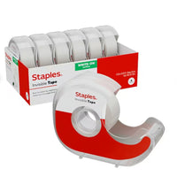 Staples - Ruban invisible avec dévidoir - 3/4 po l x 18,05 vg L - Paquet de 6-L’emballage peut varier. Même excellent rapport qualité-prix.