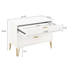 Manhattan Comfort - Dumbo table de chevet moderne à 2 tiroirs et commode à 3 tiroirs - blanc - ensemble de 2-Poignées de tiroir horizontales glamour en métal avec finition dorée