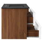 Modway - Render Fixation murale de 30" Vanette de salle de bain - Noyer blanc Noir-Bassin d’évier en céramique
