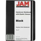 JAM Paper - Carnet de notes moyen à couverture rigide avec élastique - 100 feuilles lignées - 5" x 7" - Noir-Taille : Moyen (5 x 7 pouces) | Se glisse facilement dans les sacs, sacs à dos et porte-documents.